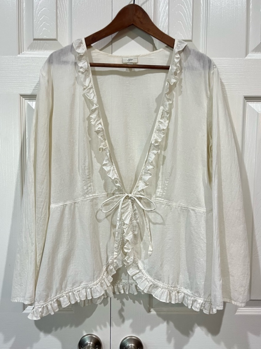 J. Jill Cream White Ruffle Trim Tie Front Cotton Cover-Up Women's Large